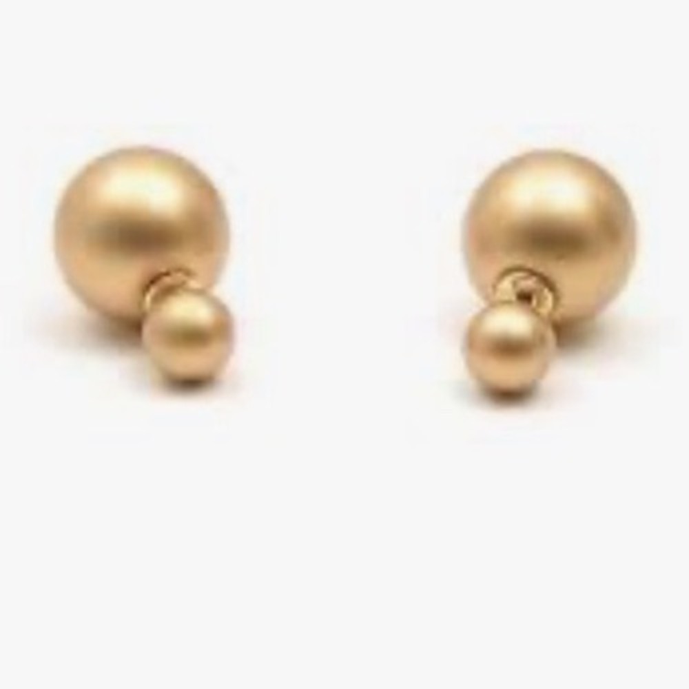 Vior Matte Brushed Gold-finish Double-ball Front Back Stud Modern Earrings